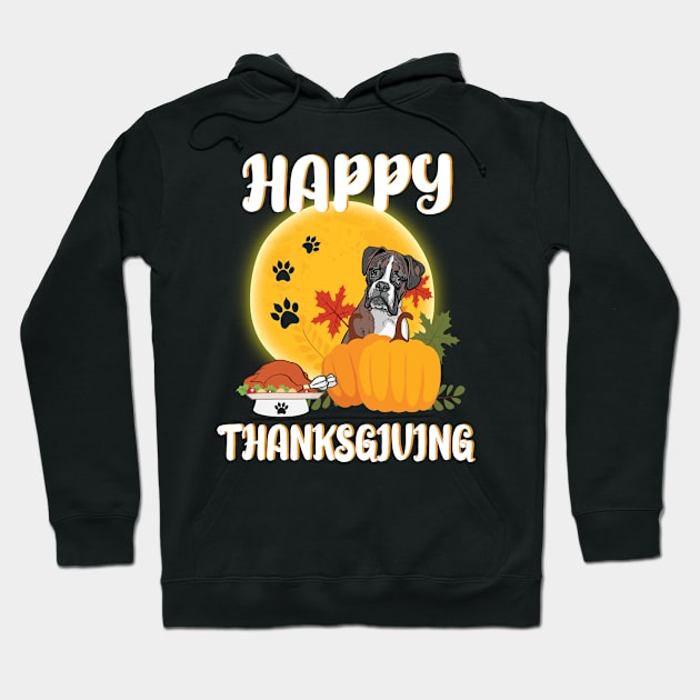 Boxer Seeing Turkey Dish Happy Halloween Thanksgiving Merry Christmas Day Hoodie by Cowan79